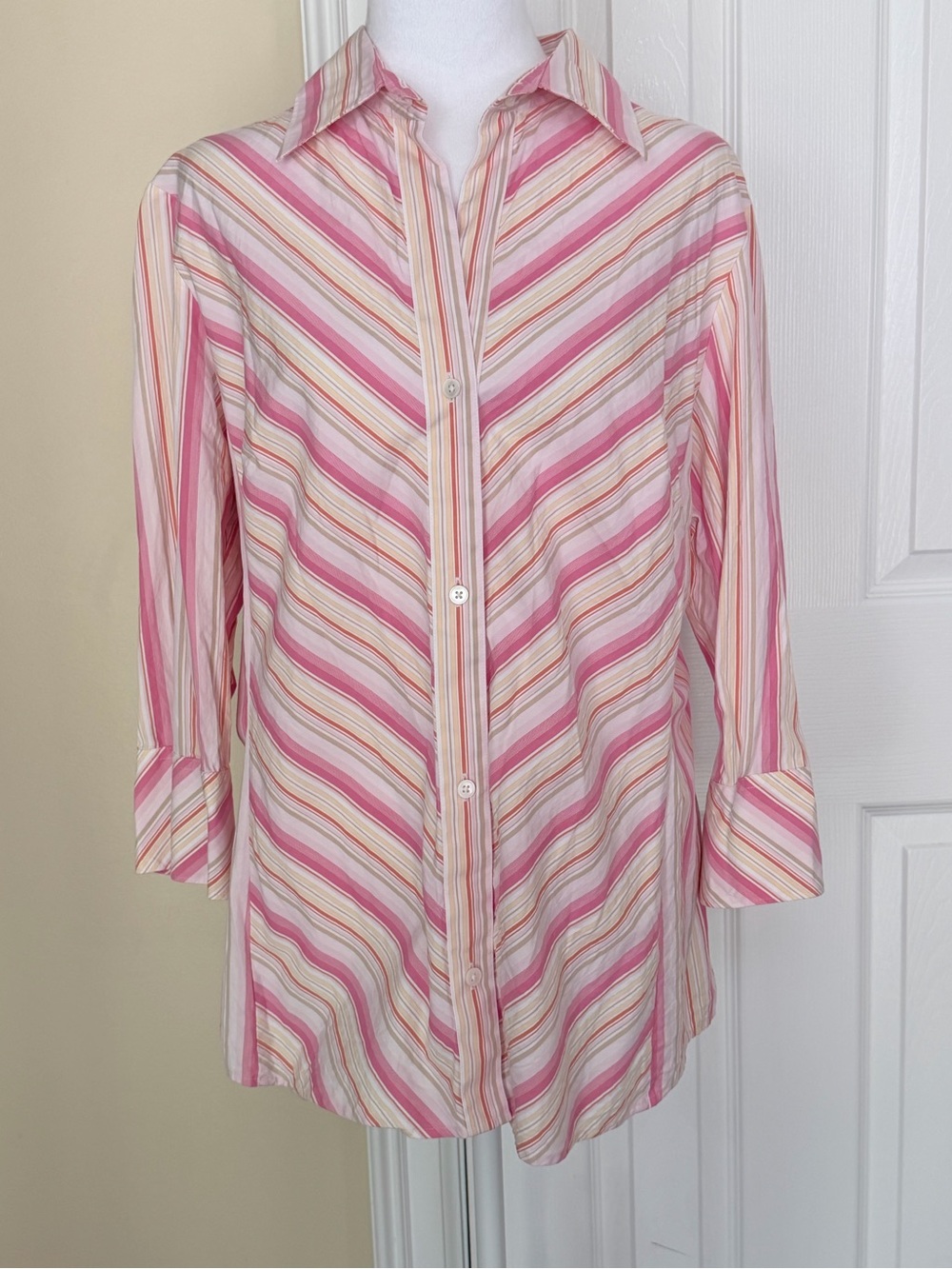 Banana Republic Pink Striped Button Front Tunic Shirt Cotton Roll-up Sleeves Y2K